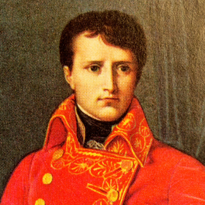 "Portrait of Napoleon Bonaparte, one of the historical figures who changed the world - French emperor in red military coat with gold embroidery, 18th century style painting"