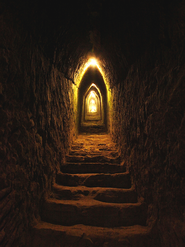A tunnel inside the Great Pyramid of Cholula (Tlachihualtepetl), the largest pyramid by volume, located in Cholula, near Puebla, Mexico.
