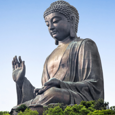"Tian Tan Buddha statue in Hong Kong, one of the historical figures who changed the world, seated majestically at Ngong Ping with 268 steps leading to its base"

