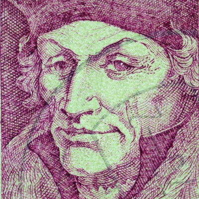 "Engraved portrait of Otto Brunfels (1488-1534), one of the historical figures who changed the world - pioneering German botanist and Reformation theologian, depicted in scholarly attire with detailed etching textures"