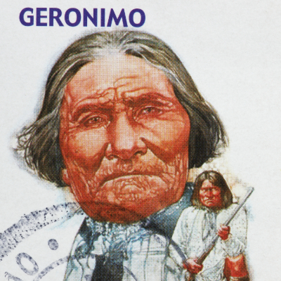 "Geronimo (1829-1909), one of the historical figures who changed the world - fierce Chiricahua Apache resistance leader and medicine man defending tribal lands against US and Mexican forces"
