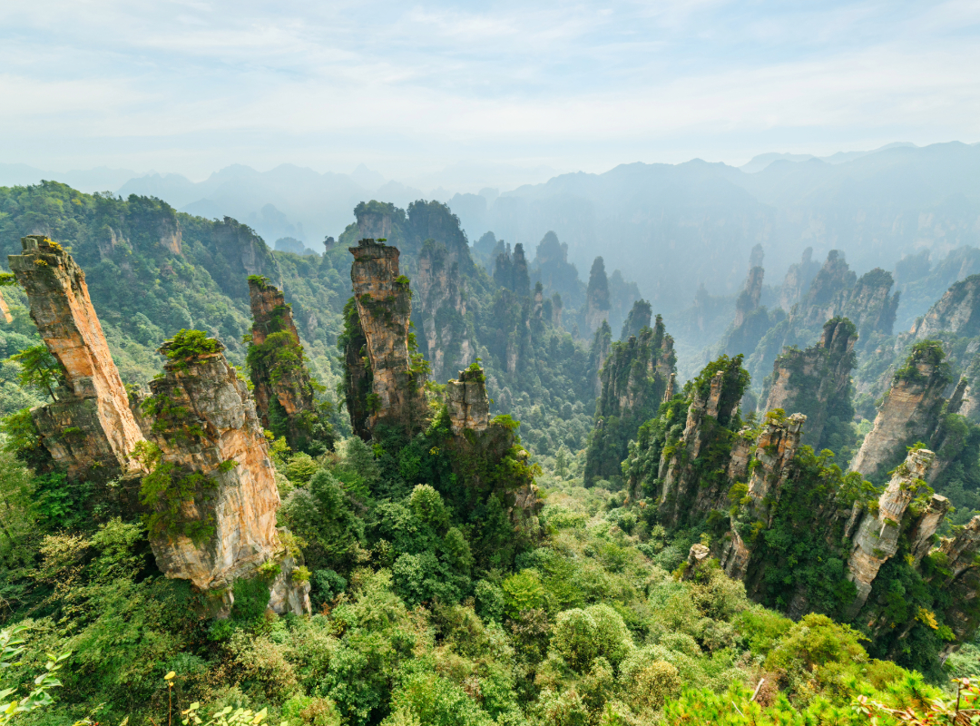 world landmark - Towering sandstone pillars in Zhangjiajie National Forest Park, China