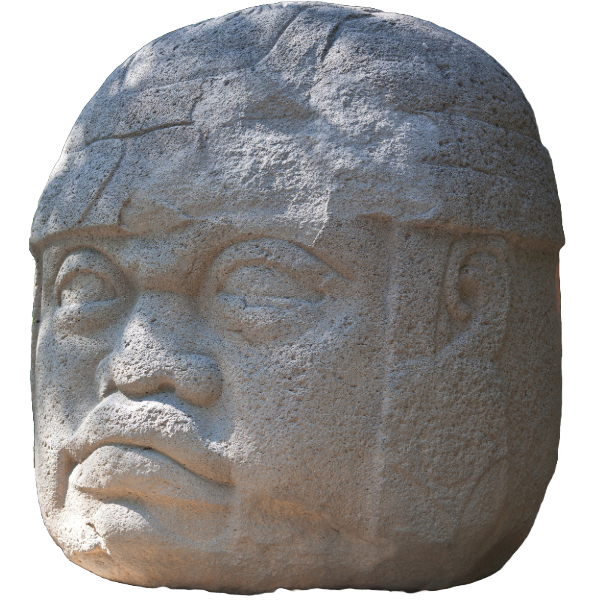 do another (must include olmec head statue: The object in the image is an Olmec colossal head, a characteristic stone sculpture produced by the Olmec civilization of ancient Mesoamerica. These heads are believed to be portraits of powerful Olmec rulers and are considered symbols of authority and power. The Olmec civilization is thought to have occupied a large part of modern-day Southern Mexico and is recognized as the first major Mesoamerican culture. The name "Olmec" means "rubber people" in the Nahuatl language and was the Aztec term for the people who lived in the Gulf Lowlands centuries after the Olmec culture disappeared.