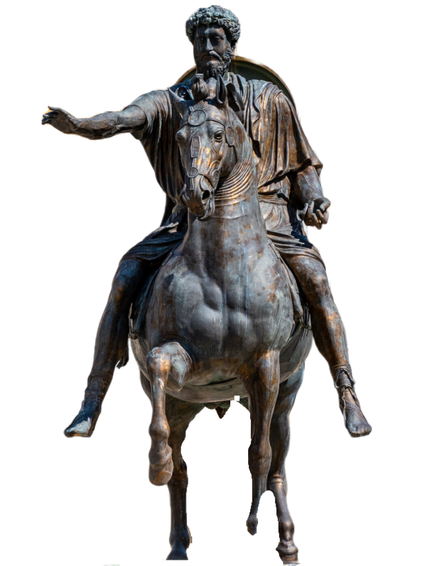 The Marcus Aurelius Statue, a bronze sculpture in Rome, depicting the Roman emperor on horseback. It is one of the few surviving Roman equestrian statues, preserved due to its mistaken identification as Emperor Constantine.