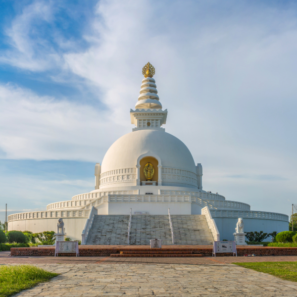 The sacred pond and ruins at Maya Devi Temple, Lumbini, Nepal. Countries that start with N.