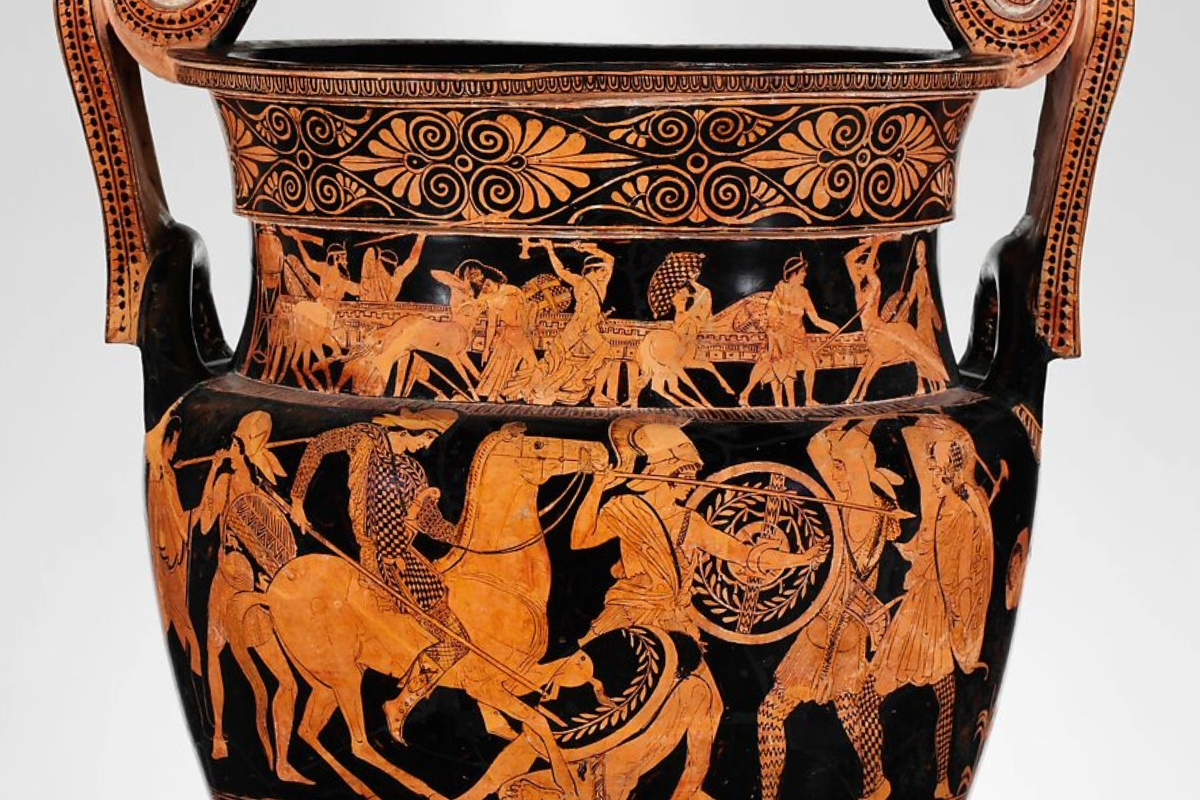 Ancient Greek terracotta vessel with black-figure decoration