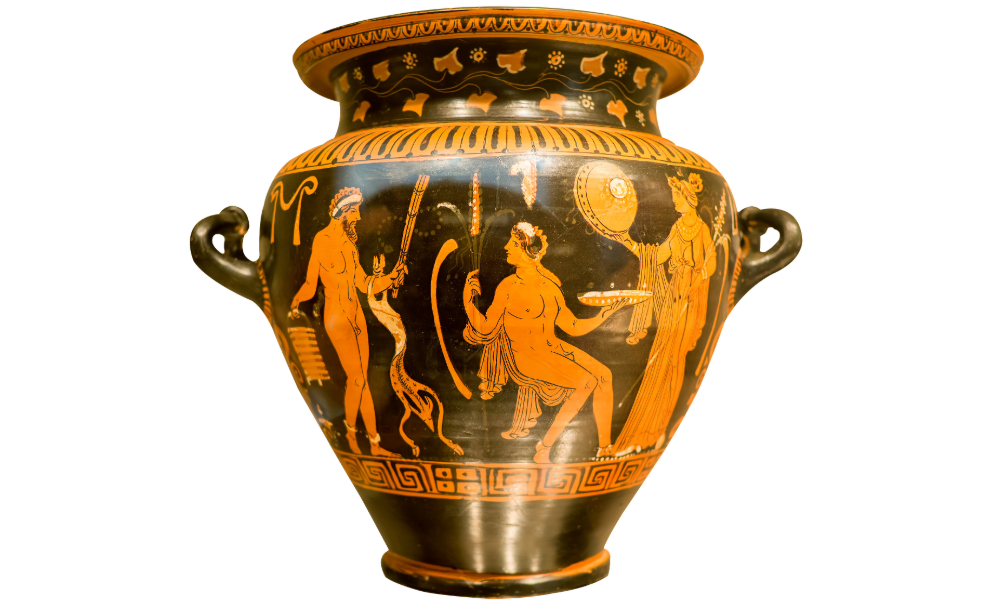 Red-figure Pottery Greek amphora with mythological scenes (6th-4th c. BCE)