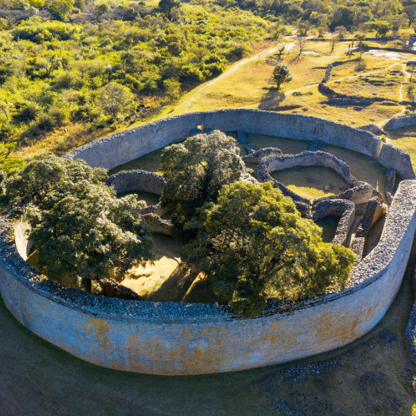 Granite walls of Great Zimbabwe's elliptical ruins